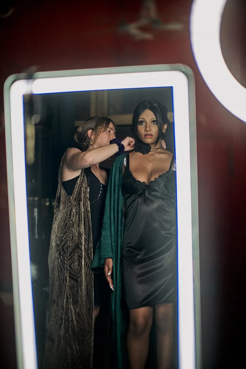 Andrea backstage with mirror