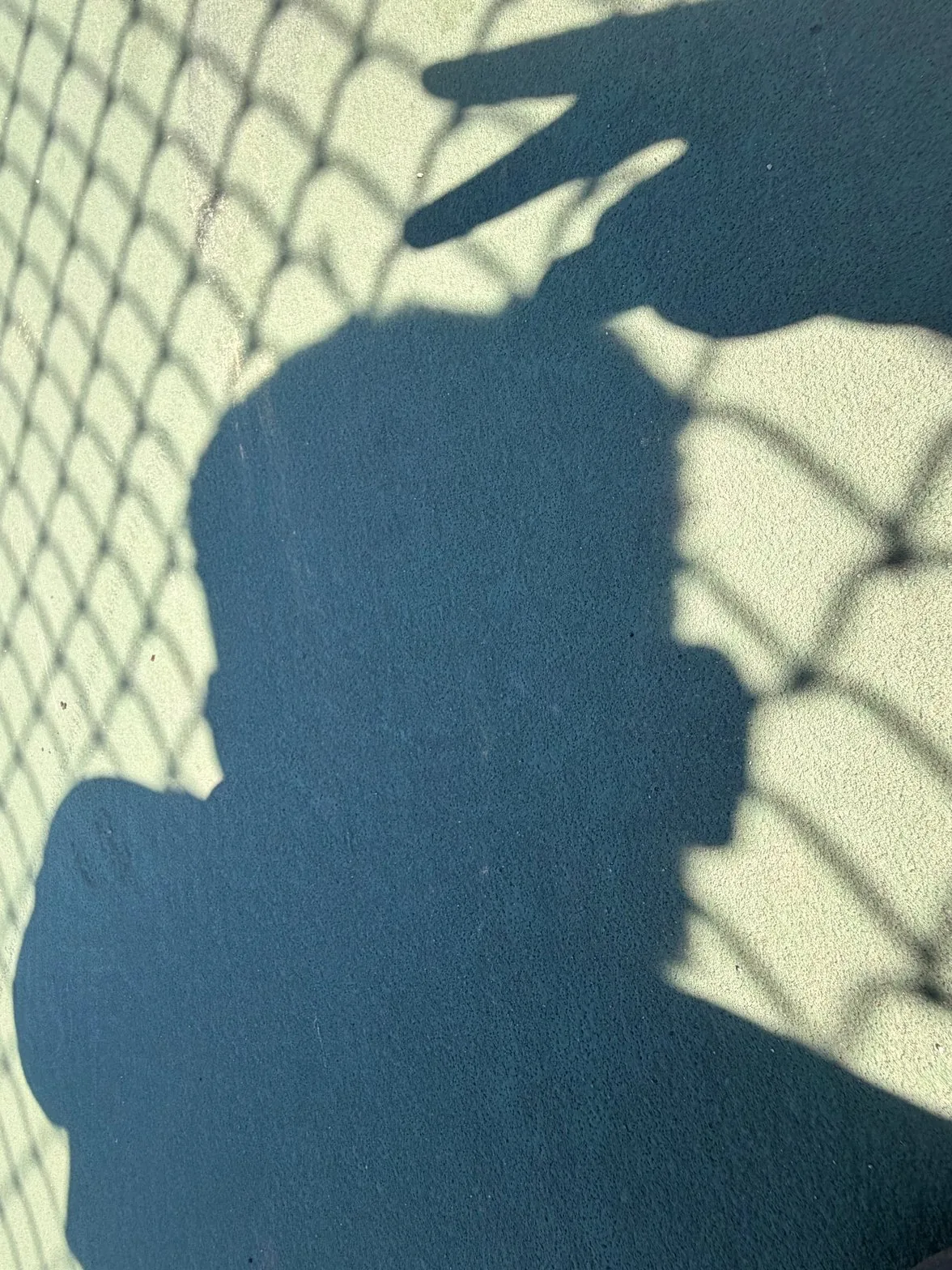 Hand shadow with chain-link pattern on concrete wall