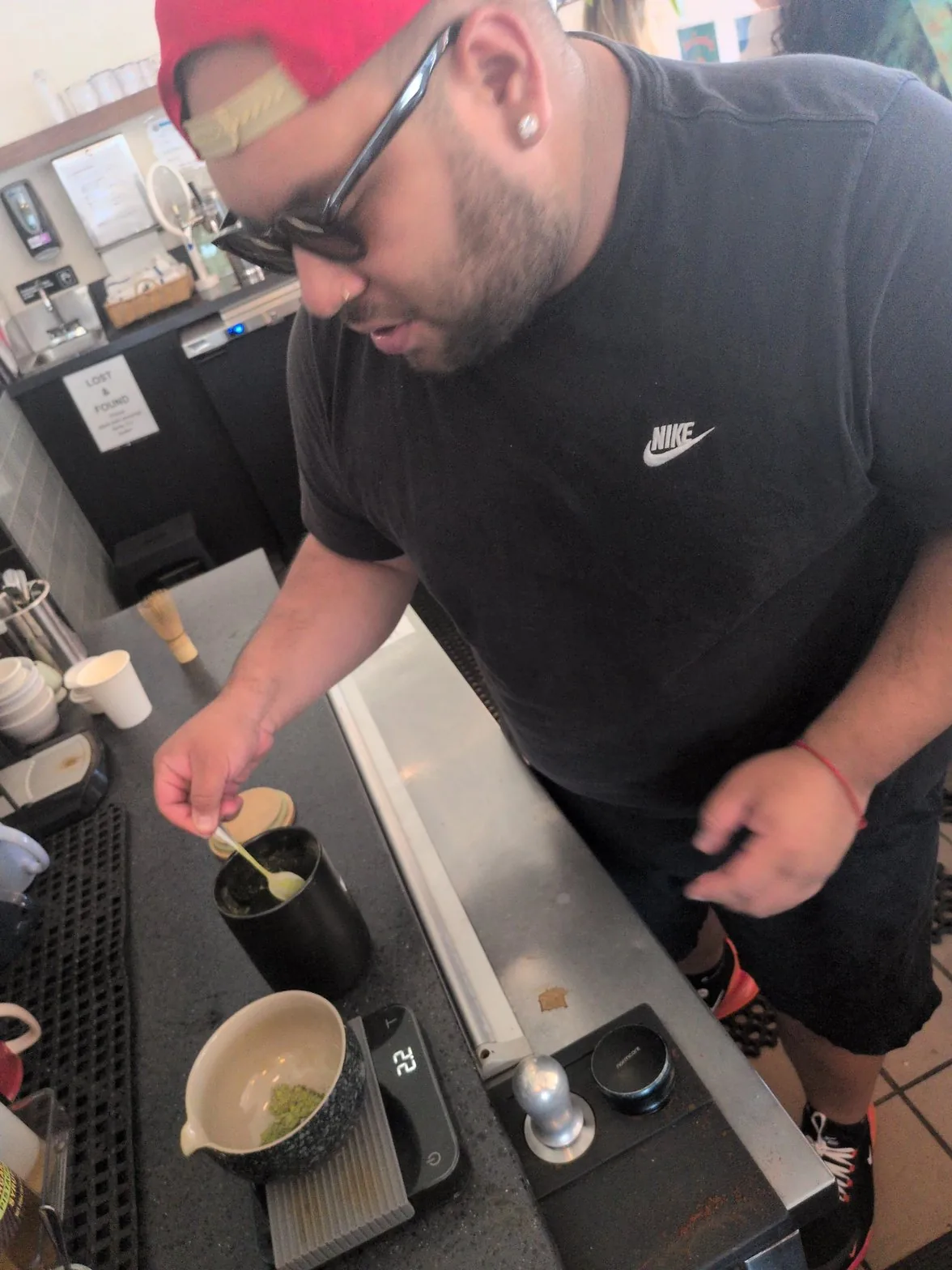 Mauricio measuring matcha